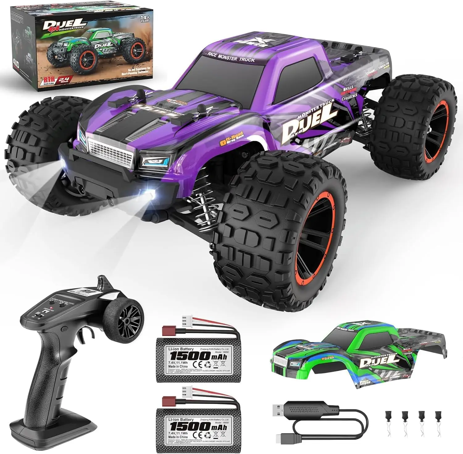 Rc Hobby Monster Truck - 1:14 RCトラック、大人向け高速リモートコントロールカー | 時速39キロの高速RCカー。 4WDホビーモンスタートラック +2つの砲弾