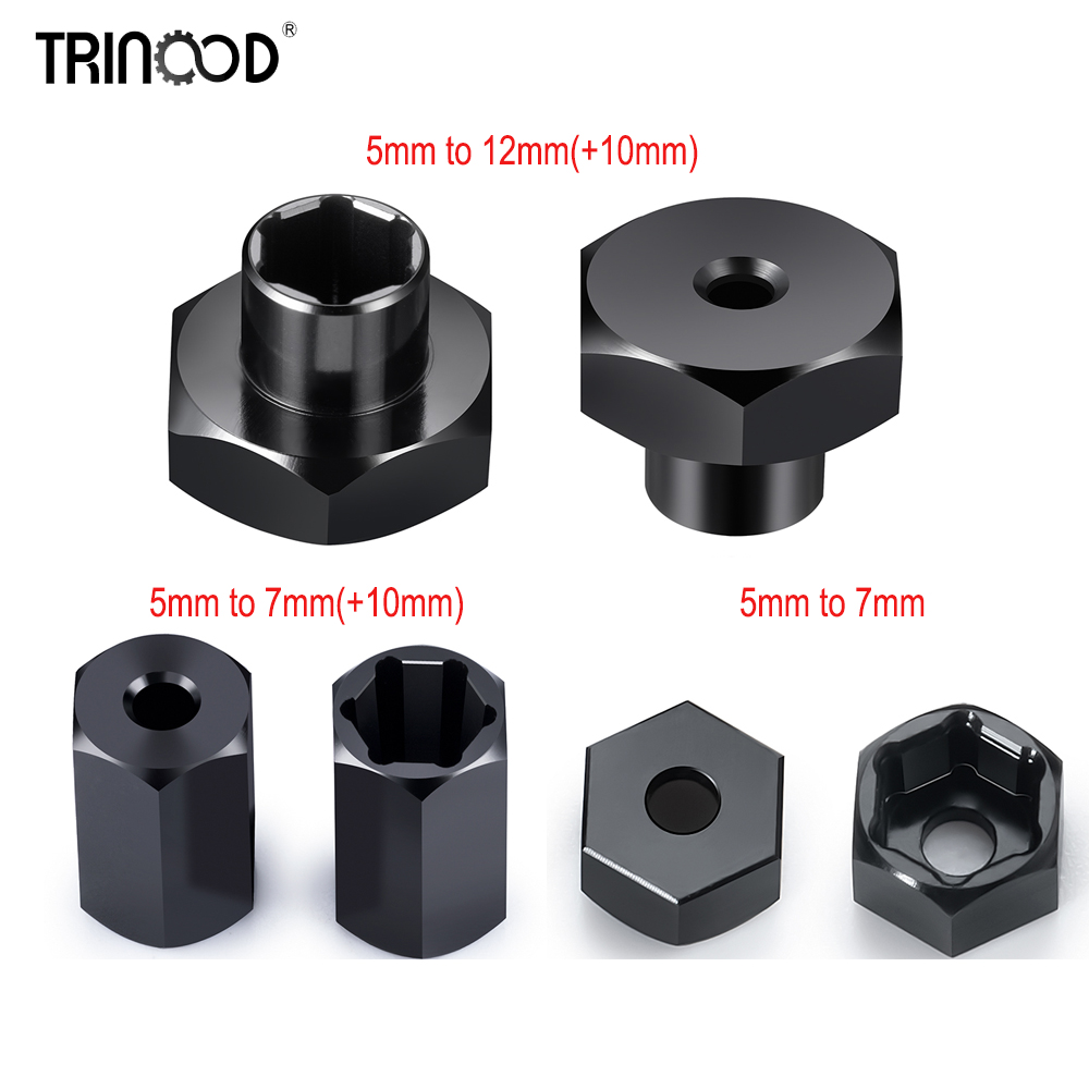 Wheel Hex Adapter - トリウッド-アルミニウム合金六角ホイールハブアダプター,1/10 rcトラック用変換,wpl d12,アップグレードパーツ,5mm〜12mm, 5mm〜7mm, 4個