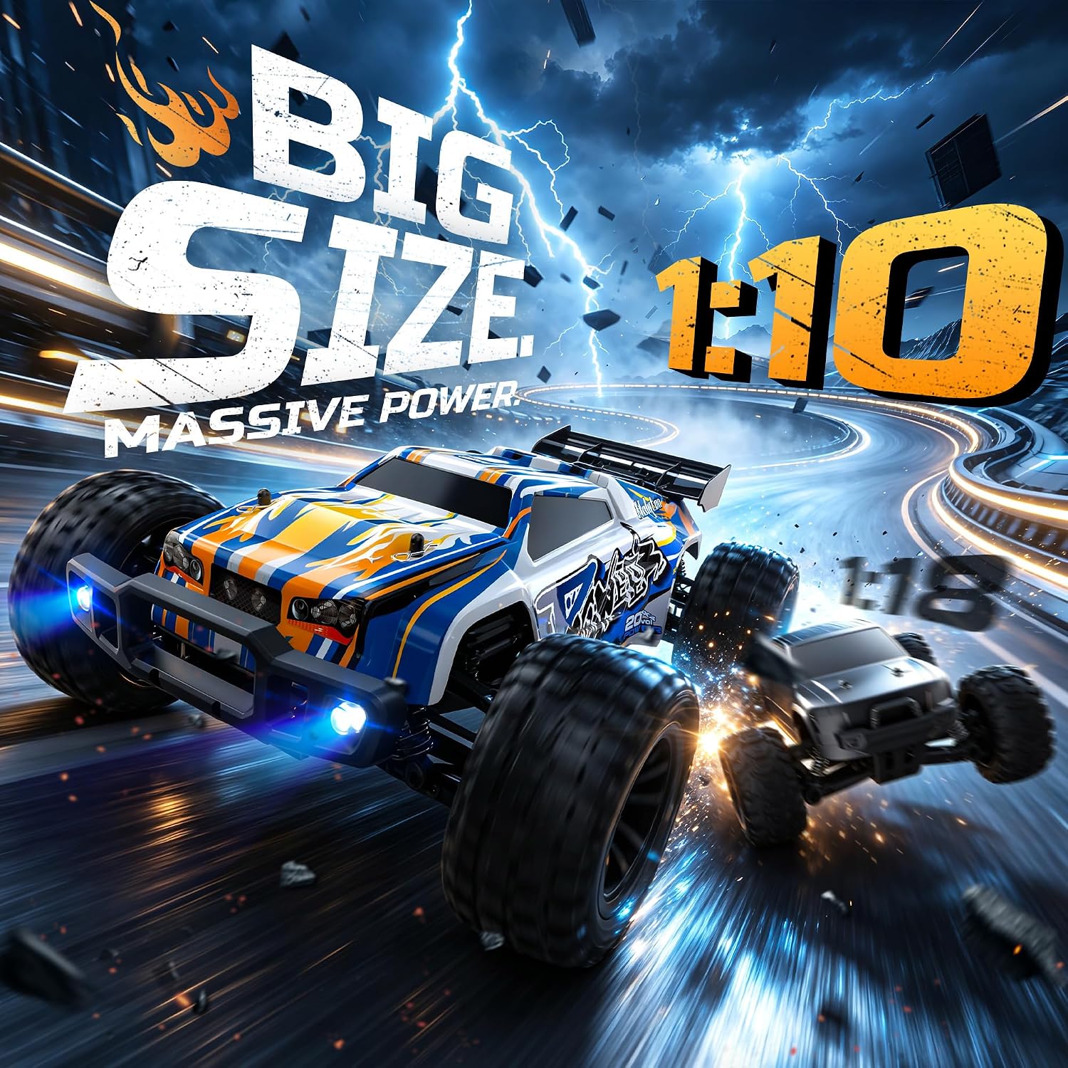 1:10大型高速リモコンカー、LEDシェルライト搭載、時速4 - Rc Hobby Monster Truck のレビューと価格