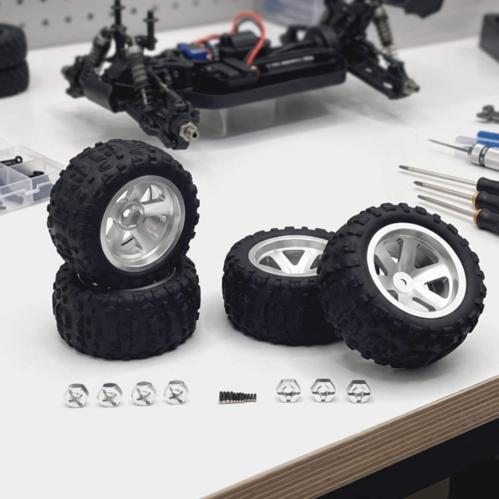 4 ピース RC ホイールとタイヤアセンブリ アルミニウム  - Wheel Hex Adapter のレビューと価格